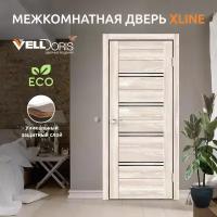 Дверь межкомнатная VellDoris XLINE 4, 600x2000, МДФ, дерево, LR, стекло лакобель черное, клён крем