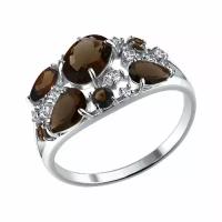 Серебряное кольцо Diamant online 101586 с фианитом и раухтопазом, Серебро 925°, 18,5