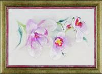 Картина вышитая Ветка нежной орхидеи ручной работы /см 55х45х3/в багете
