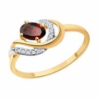 Золотое кольцо Diamant online 271135 с фианитом и гранатом, Золото 585°, размер 16,5