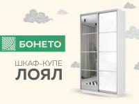 Шкаф-купе Бонето Лоял 2-х дверный Стекло белое/Зеркало 120х60х220 Белый снег