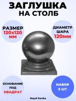 Кованый элемент Набор 5 шт Заглушка на столб 120х120 мм шар 120 мм