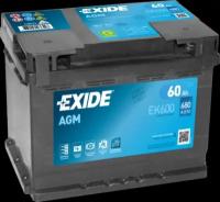 Аккумулятор автомобильный Exide AGM EK600 6СТ-60 обр 242x175x190