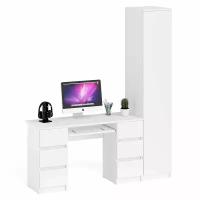 Шкаф однодверный СВК Мори МШ400.1 с компьютерным 2-х тумбовым столом цвет белый, 175,8х50,4х209,6 см