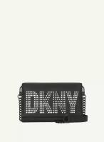 Сумка DKNY черная кросс-боди с клапаном и логотипом из страз