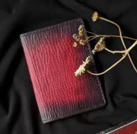Кожаная обложка на паспорт (чехол), бордовый, из состаренной кожи, ручная работа