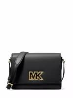 Сумка Michael Kors черная с клапаном и большим металлическим логотипом