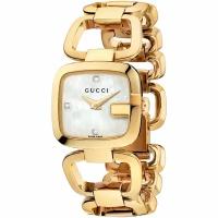 Часы наручные женские Gucci YA125513 кварцевые на стальном браслете золотистого цвета с минеральным стеклом водонепроницаемостью WR30 (3 атм)