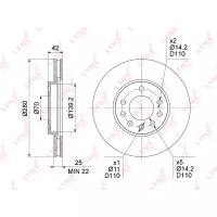 LYNXAUTO bn-1837 диск тормозной передний (280x25) Opel (Опель) Astra (Астра) g / h 98-10 / combo 04 (Комплект 2 штуки)