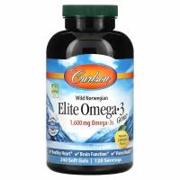 Carlson, Elite Omega-3 Gems, отборные омега-3 кислоты, натуральный лимонный вкус, 800 мг, 240 мягких таблеток