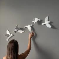 Птицы на стену - 5 птичек из гипса - декор на стену / панно