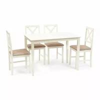 Обеденная группа Woodville Хадсон Hudson Dining Set ivory white / слоновая кость / ткань коричнево-золотая