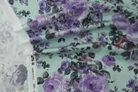 Ткань мятный хлопок с фиолетовыми цветами