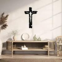Декоративное металлическое панно, Крест с Иисусом (черный цвет)