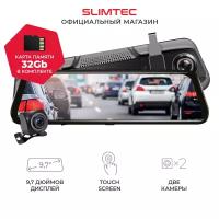 Автомобильный видеорегистратор-зеркало с двумя камерами SLIMTEC Dual M9+ карта памяти 32 Гб