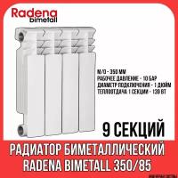 Радиатор биметаллический радена биметалл / RADENA BIMETALL 350/85 9 секций