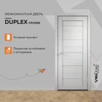 Дверь межкомнатная Velldoris DUPLEX глухое, экошпон, цвет дуб белый 900*2000, комплект: полотно, коробочный брус, наличники