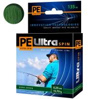 Плетеный шнур для рыбалки AQUA PE ULTRA SPIN Dark Green 0,20mm 135m