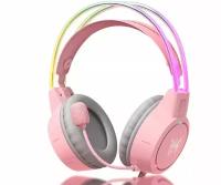 Игровые наушники проводные с микрофоном Onikuma X15 Pro / RGB подсветка / розовый, серый