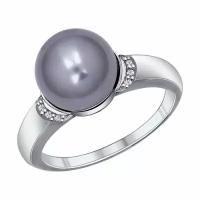 Серебряное кольцо Diamant online 103810 с фианитом и жемчугом Swarovski, Серебро 925°, 17