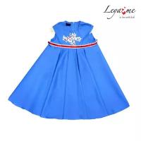 Платье голубое с завышенной талией и кружевной аппликацией на девочку