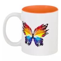 Кружка цветная внутри Бабочка, Радуга #3306719 (цвет: оранжевый)