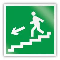 Знак на пластике E14 «Направление к эвакуационному выходу по лестнице вниз (левосторонний)» (пластик, 200х200 мм)