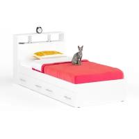 Кровать с ящиками Камелия 900, цвет белый, ШхГхВ 93,5х203,5х78,2 см., сп.м. 900х2000 мм., без матраса, основание есть