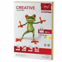 Бумага цветная CREATIVE color (Креатив) А4, 80 г/м2, 100 л., (5 цветов х 20 листов), микс медиум, БОpr-100r, 110511