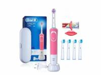 Зубная щетка Oral-B Vitality D100, 4 дополнительных щетки, отжим для пасты и дорожный футляр