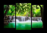 Модульная картина на стекле | Diva Kartina | Природа. Зеленый водопад | 100X70 см