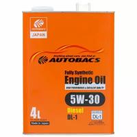 Масло моторное Autobacs Engine Oil 5w30, синтетическое, JASO DL-1, для дизельного двигателя, 4л, арт. A00032642