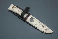 Подарочный нож из дамасской стали «Путник» кость, резная и ажурная рукоять - Кузница Сёмина