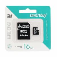 Карта памяти MicroSD 16GB Class 10 SmartBuy+SD адаптер UHS-1