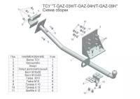Фаркоп(прицепное) Tavials для 2705(паспорт и сертификат в комплекте)(без электрики)T-GAZ-03H