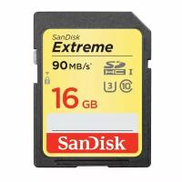 Sandisk Карта памяти SanDisk Extreme SDHC UHS Class 3 90MB/s 16GB