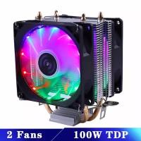 Кулер с двумя вентиляторами для процессора 100W TDP с RGB подсветкой, бесшумный