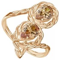 Серебряное кольцо с персиковым камнем (нанокристалл) - коллекция Ривьера / Розовое Золото (размер 16,5)