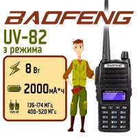 Рация Baofeng UV-82 (8W) Черная 3 режима / Портативная радиостанция Баофенг для охоты и рыбалки с аккумулятором на 2000 мА*ч и радиусом 10 км