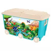 Пластишка Ящик для игрушек на колёсах с декором, 66,5 л, цвет голубой