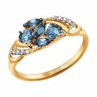 Золотое кольцо Diamant online 120463 с фианитом и Лондон топазом, Золото 585°, 18