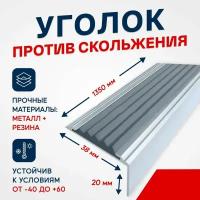 Противоскользящий алюминиевый угол-порог на ступени Стандарт 38мм, 1.35м, серый