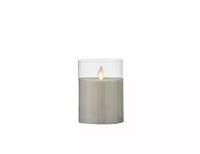 Восковая светодиодная свеча в стакане танцующее пламя, тёплый белый LED-огонь, прозрачная, батарейки, 7.5х10 см, Edelman, Mica 1051762