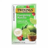 Twinings, бодрящий зеленый чай с матчей, клюквой и лаймом, 18 чайных пакетиков, 36 г (1,27 унции)