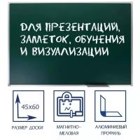 Доска магнитно-меловая, 45х60 см, зелёная, Calligrata стандарт, в алюминиевой рамке, с полочкой