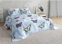 Детское постельное белье бязь голубое с бабочками