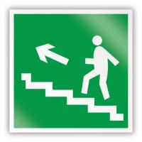 Знак на пленке E16 «Направление к эвакуационному выходу по лестнице вверх (левосторонний)» (самоклеящаяся наклейка, 200х200 мм)