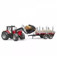 02-046 Bruder Трактор Bruder Massey Ferguson c манипулятором и прицепом 02-046