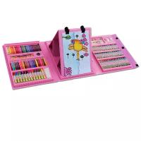 Набор для рисования 208 предметов с мольбертом ( Розовый) чемоданчик для творчества