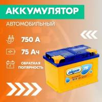 Аккумулятор автомобильный АКОМ 6CT-75, 75 Ач, пуск. ток 750 А, обратная полярность, 278х175х190